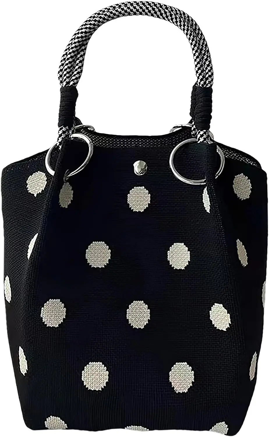 Mini Knitted Bucket Bag Women Small Handbag Geometric Colorblock Wristlet Purse With Detachable Handle