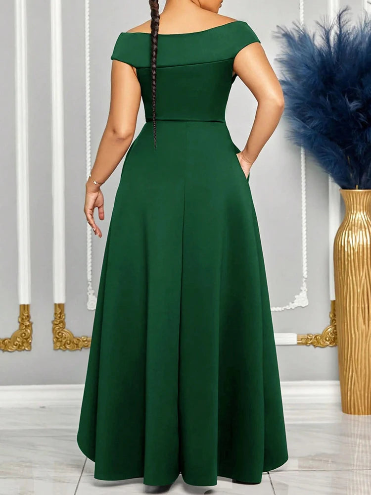 Off-Shoulder Maxi Evening Dress – Elegant Floor-Length Bridesmaid Gown