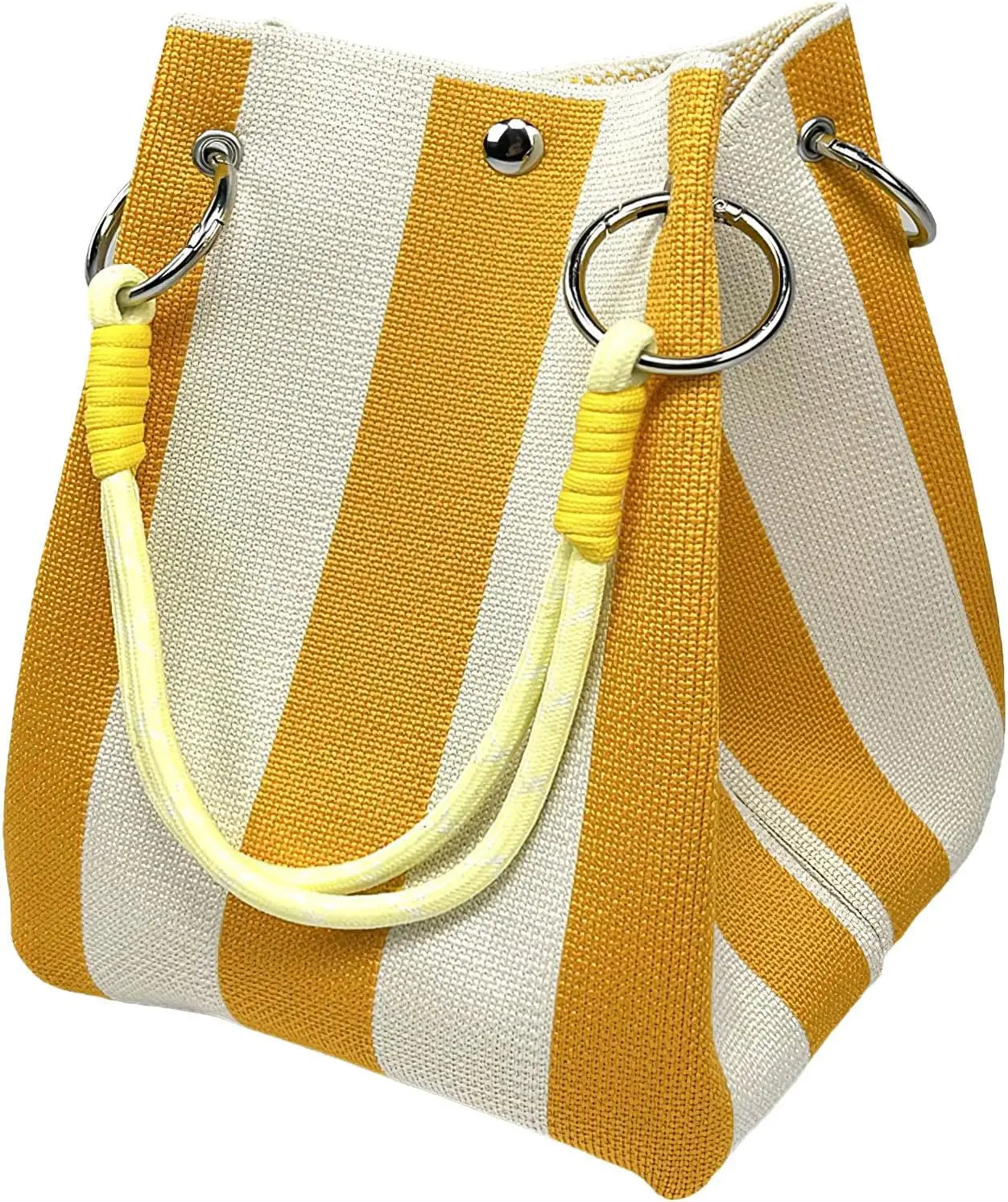 Mini Knitted Bucket Bag Women Small Handbag Geometric Colorblock Wristlet Purse With Detachable Handle