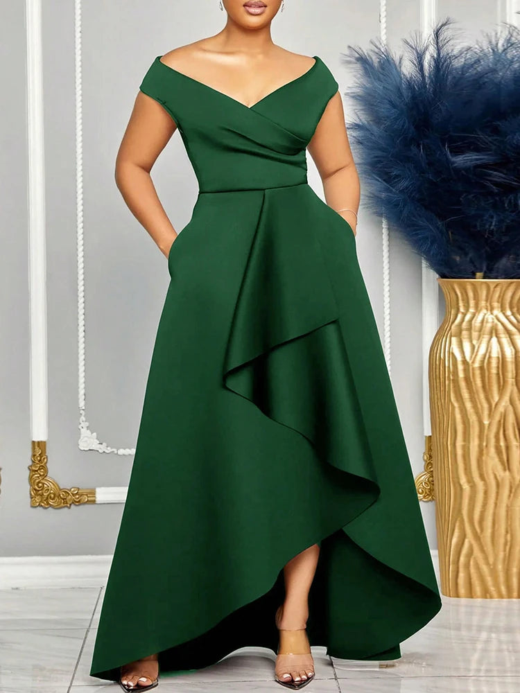 Off-Shoulder Maxi Evening Dress – Elegant Floor-Length Bridesmaid Gown