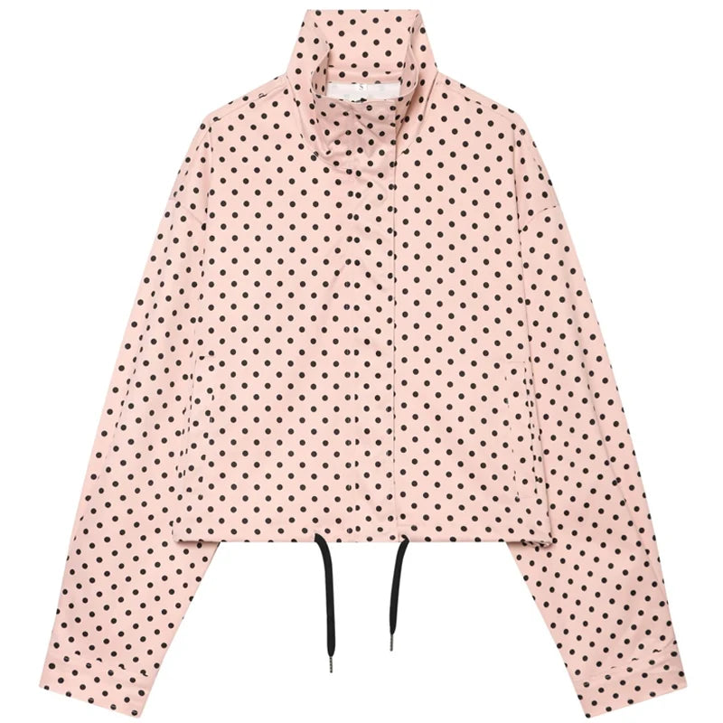 Polka Dot Bomber Jacket – Oversized Zip-Up Crop Coat