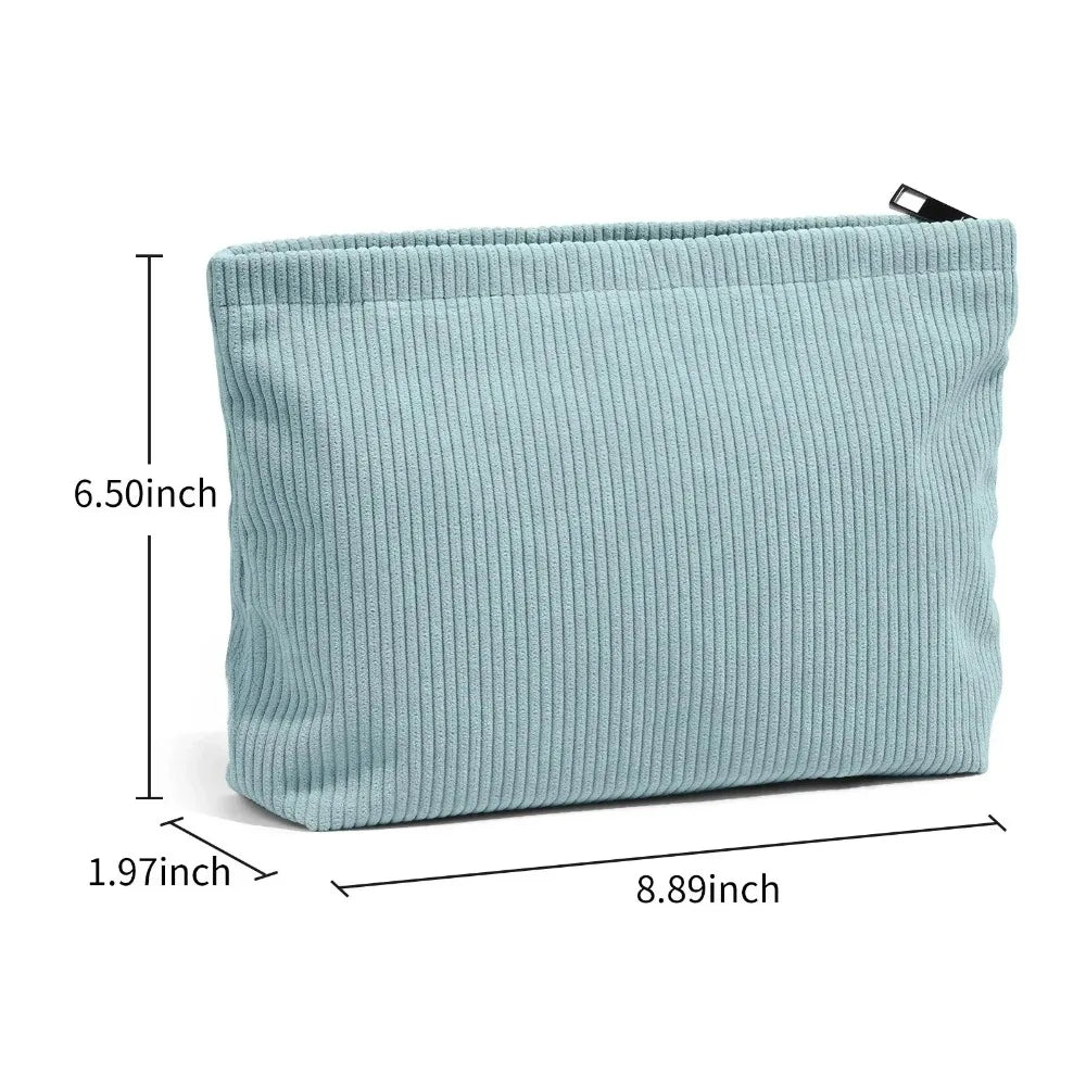 Makeup Bag Large Zipper Corduroy Make Up Pouch for Purse Travel Canvas Cosmetic Organizer for Women Brush Storage Clutch