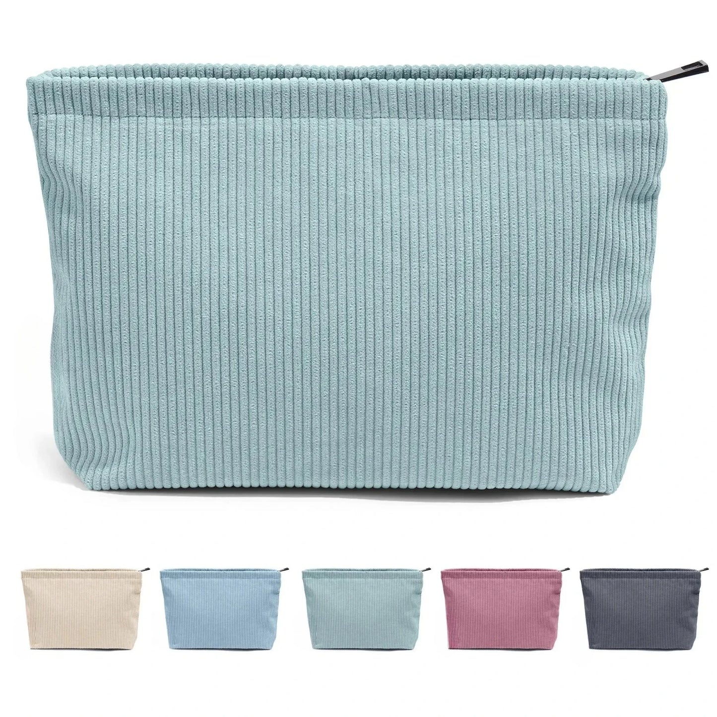 Makeup Bag Large Zipper Corduroy Make Up Pouch for Purse Travel Canvas Cosmetic Organizer for Women Brush Storage Clutch