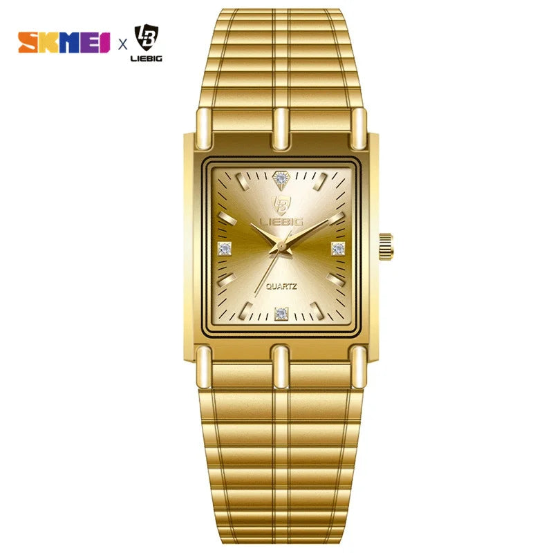 LIEBIG Luxury Gold Steel Bracelet Wristwatches Female Male Clock Golden Quartz Watch For Men Women Watches Relogio Masculino