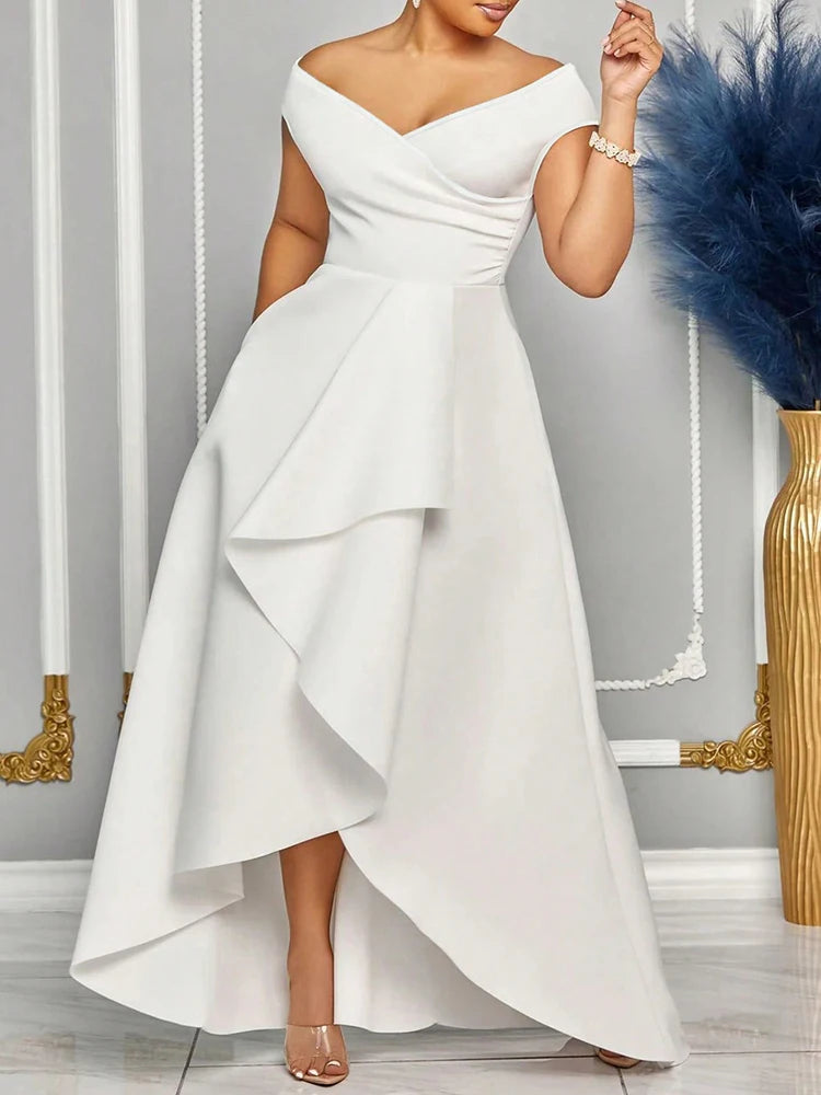 Off-Shoulder Maxi Evening Dress – Elegant Floor-Length Bridesmaid Gown