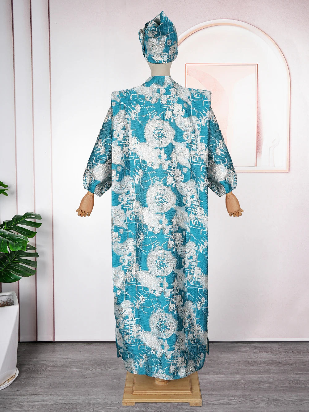 African Kaftan Maxi Dress – Dashiki Ankara Gown with Headscarf