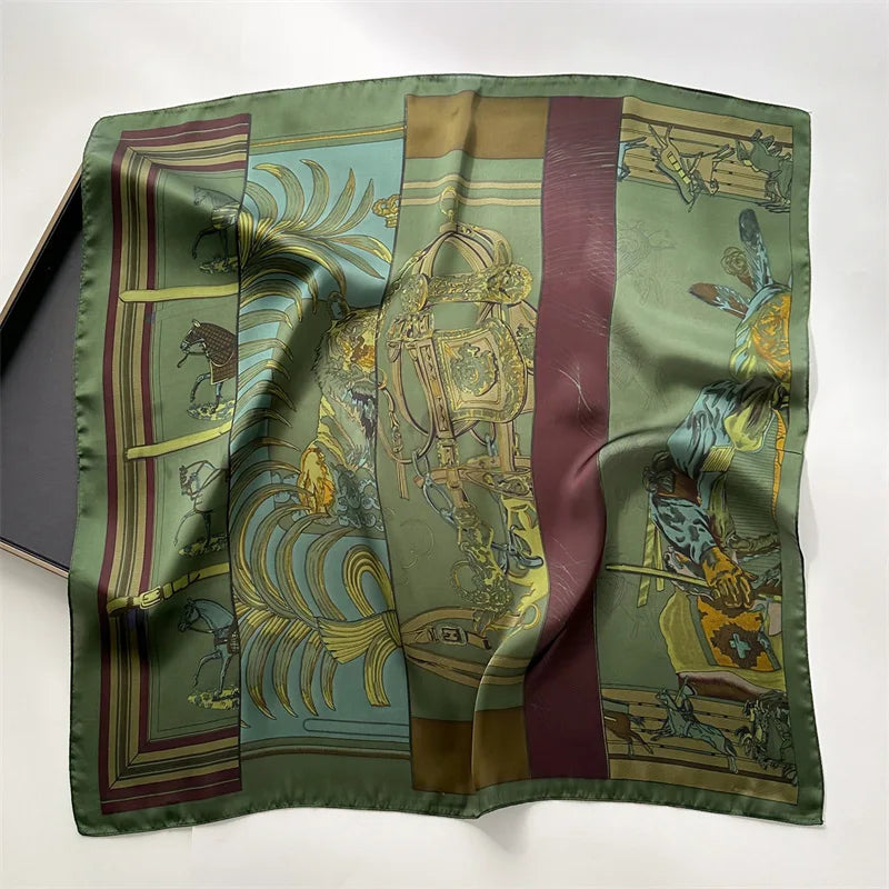 Luxury Printed Satin Square Scarf for Women