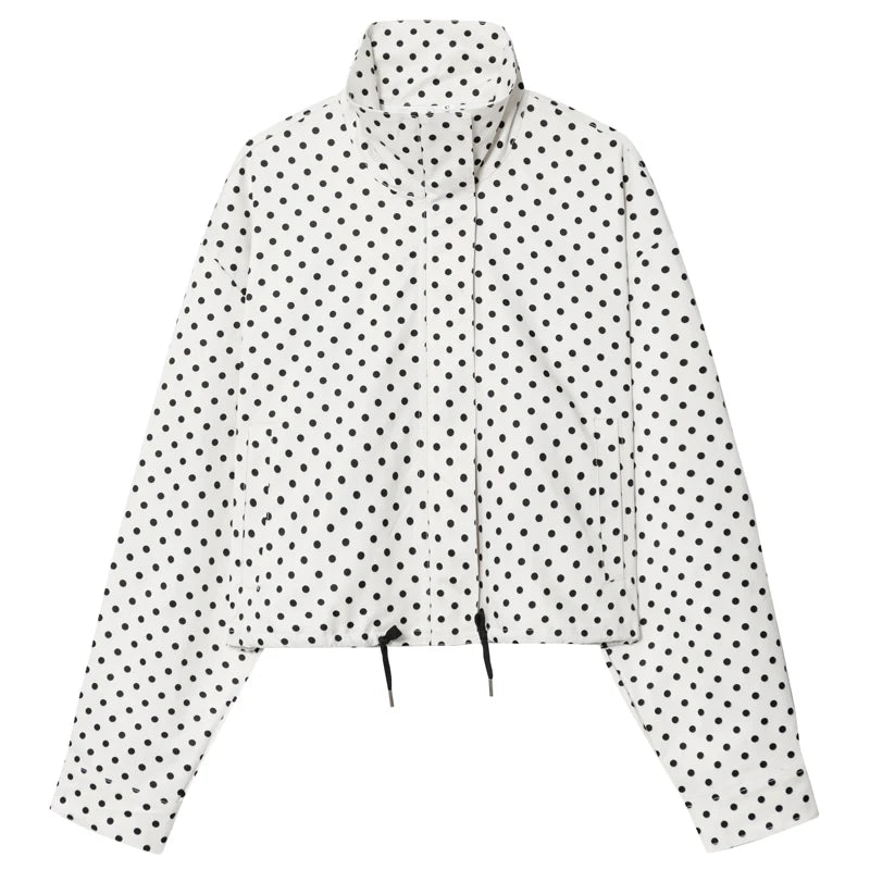 Polka Dot Bomber Jacket – Oversized Zip-Up Crop Coat