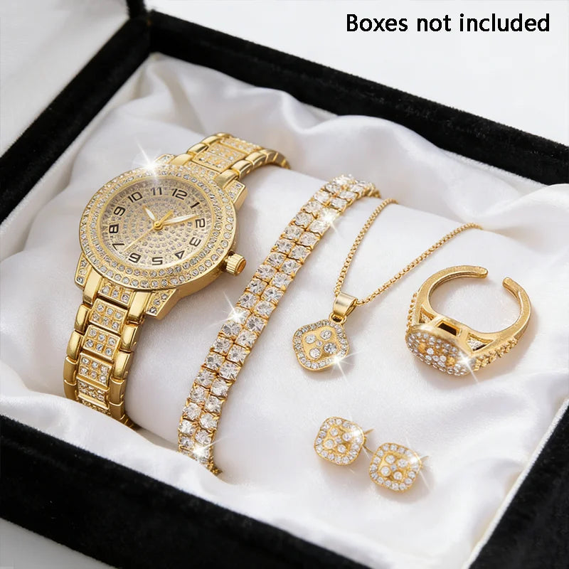 Luxury Women Gold Watch Fashion Ladies Quartz Diamond Wristwatch Elegant Female Bracelet Watches Set Reloj Mujer