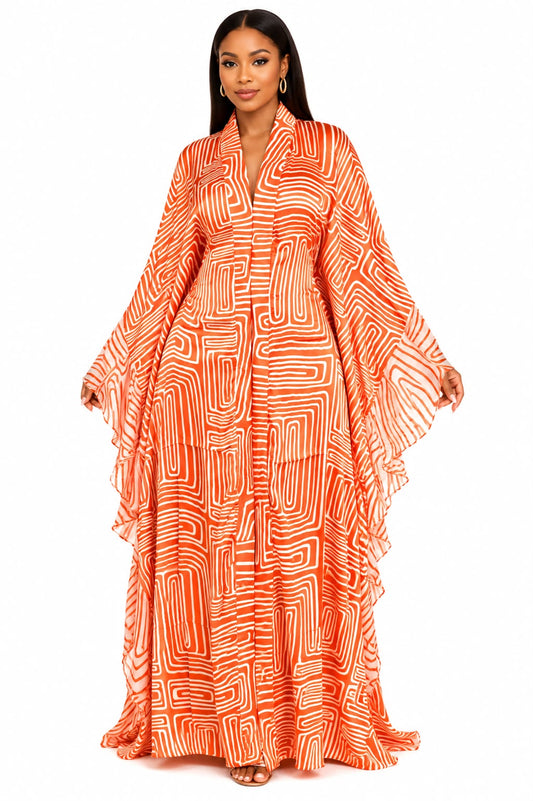Kaftan Wax Orange aux Oiseaux – Audace Africaine