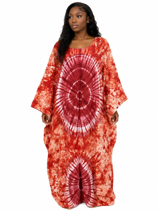 Red Sun Tie-Dye Maxi Kaftan