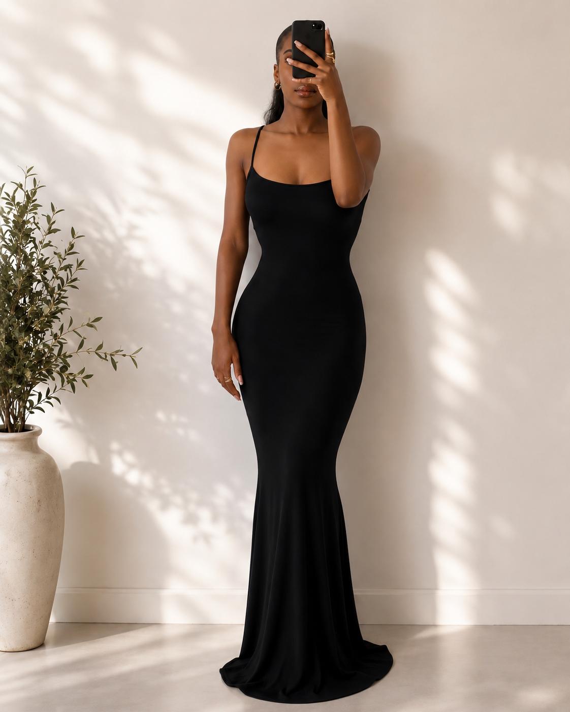 Elegant Satin Slip Maxi Dress – Open Back Evening Gown