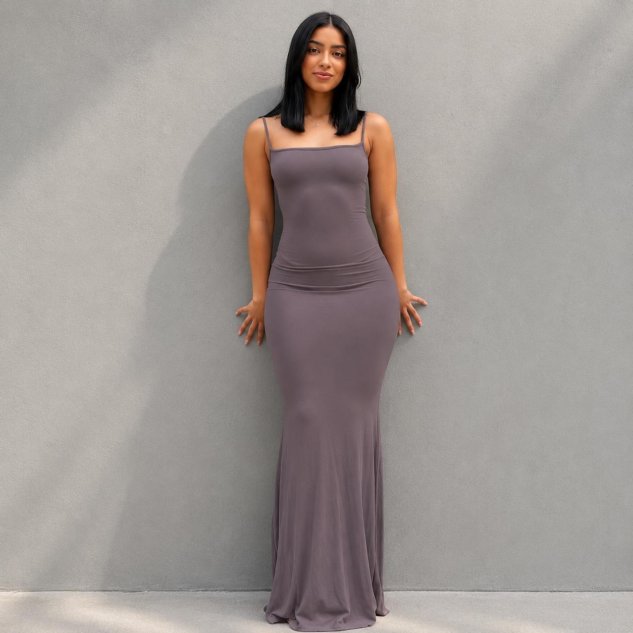 Elegant Satin Slip Maxi Dress – Open Back Evening Gown