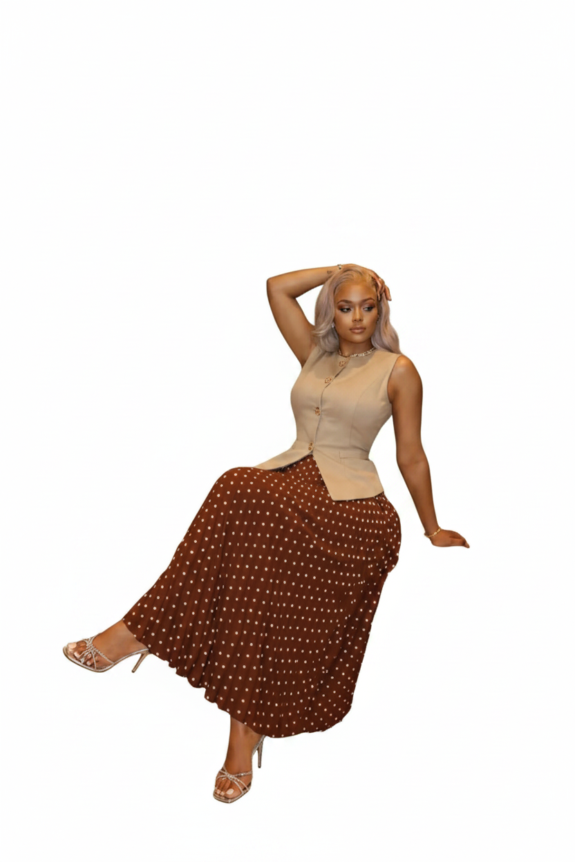 Beige & Brown 2-Piece Set Seated – White Background