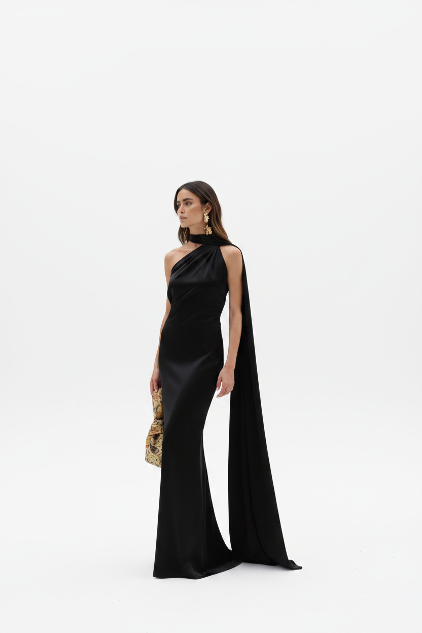 Black One-Shoulder Gown