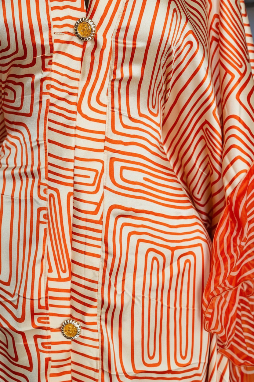 Kaftan Wax Orange aux Oiseaux – Audace Africaine