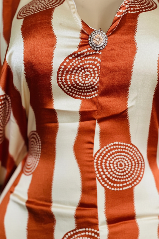 Kaftan Terracotta Rayures & Cercles – Chaleur Africaine