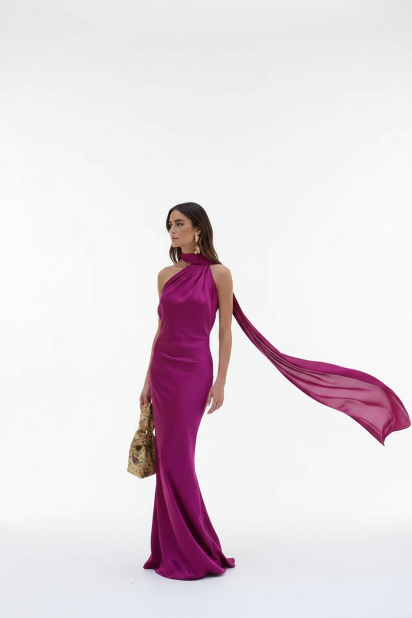 Fuchsia One-Shoulder Gown