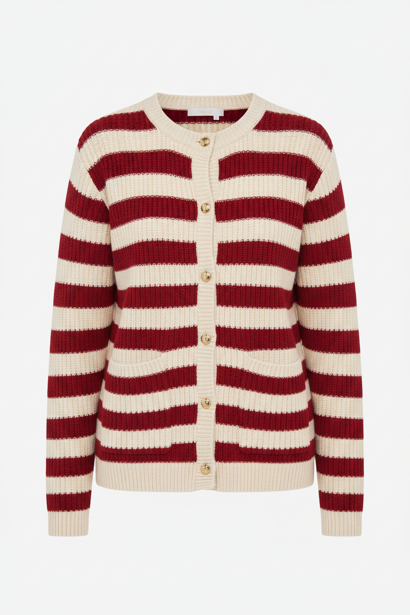 Striped Knit Cardigan Red Detail