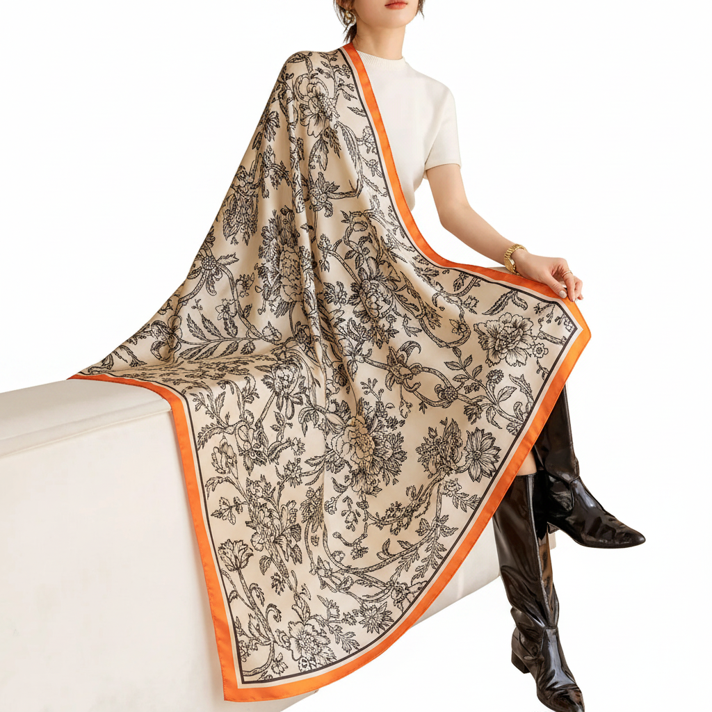 Luxury Horse Print Scarf Orange Botanical