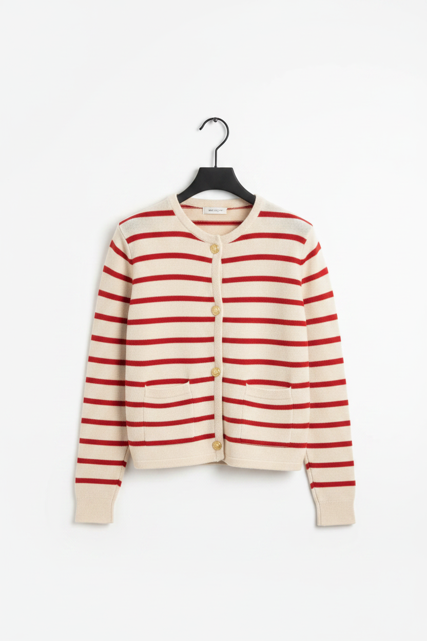 Striped Knit Cardigan Red White