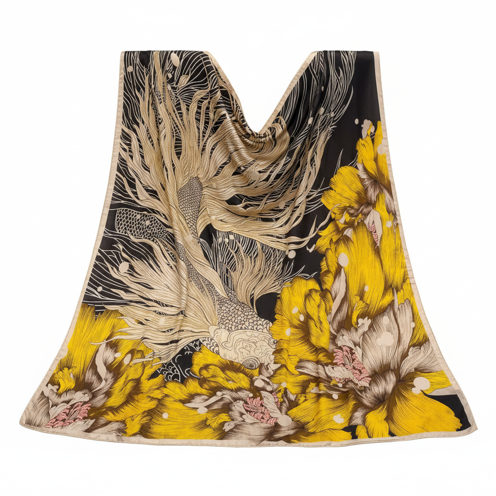 Scarf Golden Koi White Background