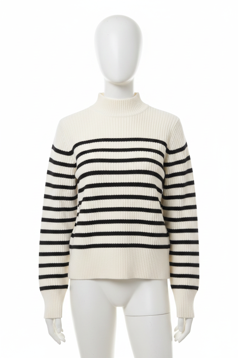 Striped Knit Sweater Black White