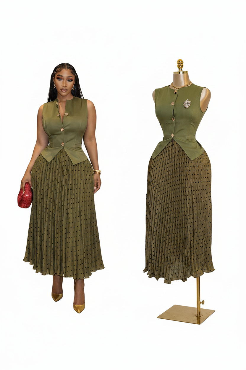 Olive Green 2-Piece Set – White Background