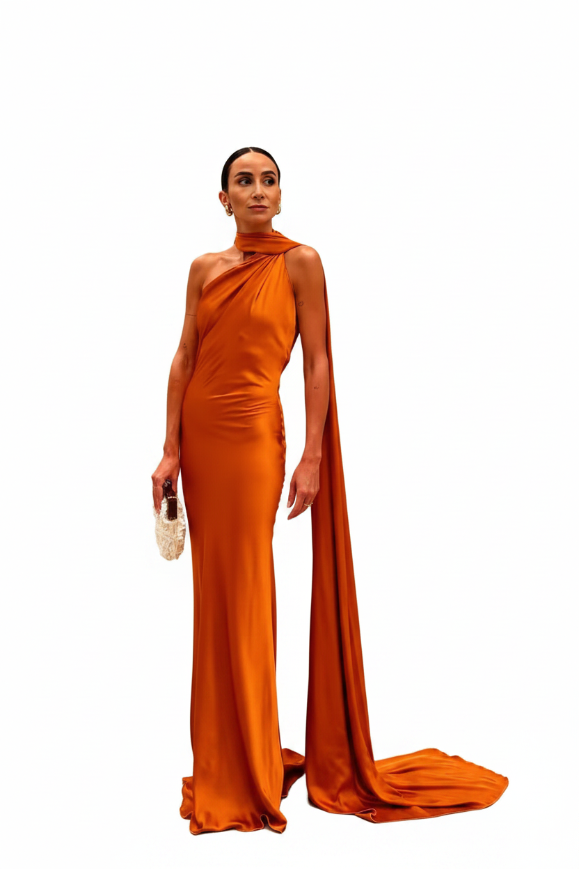 Orange One-Shoulder Gown