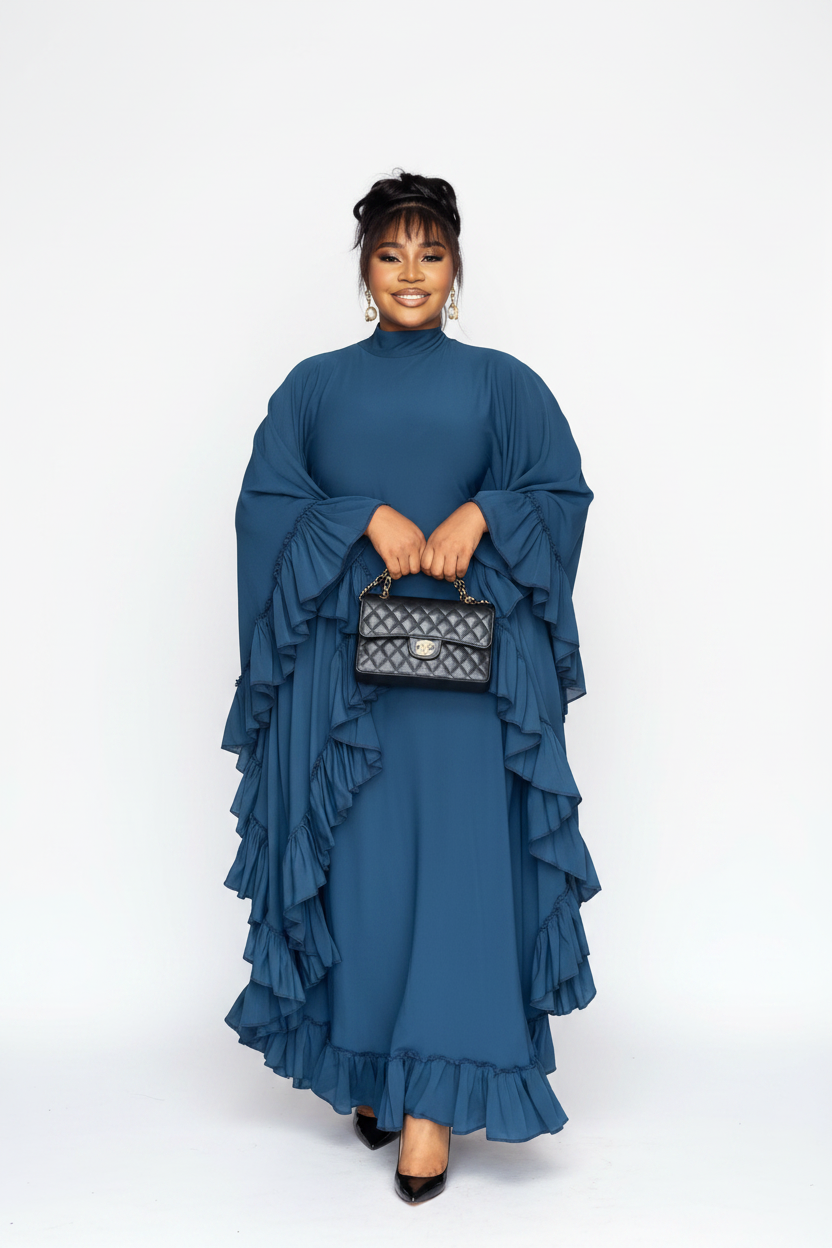 Robe teal ruffle 1 — fond blanc