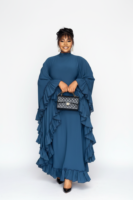 Robe teal ruffle 1 — fond blanc