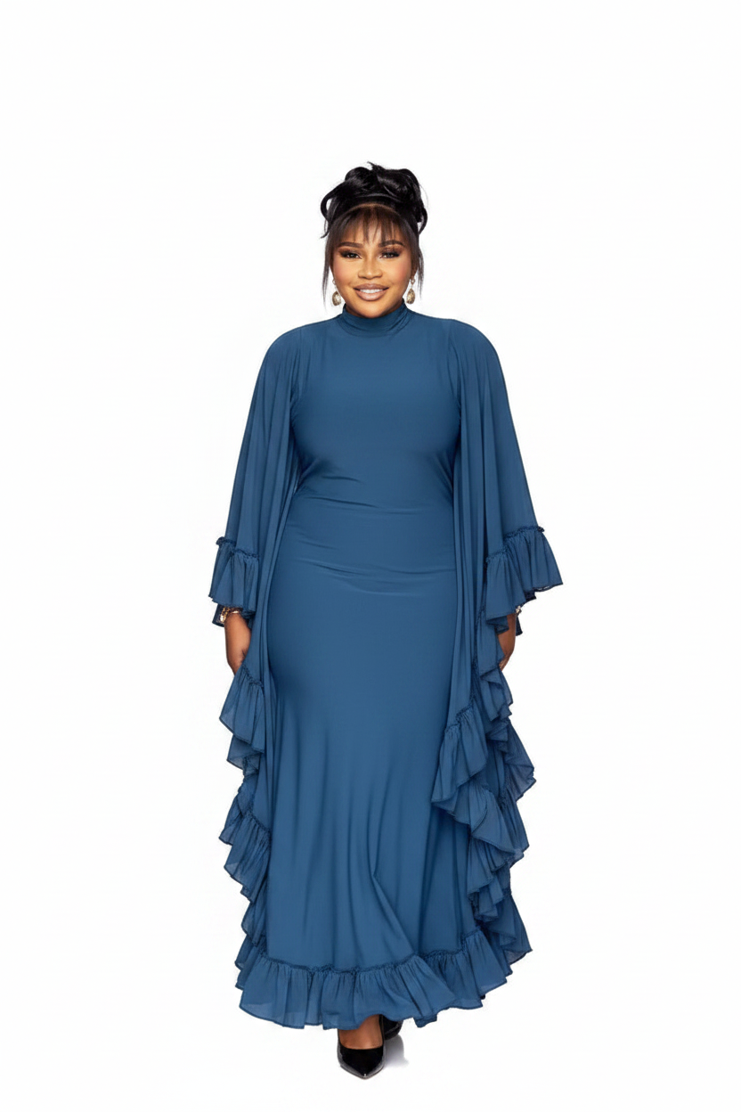 Robe teal ruffle 2 — fond blanc
