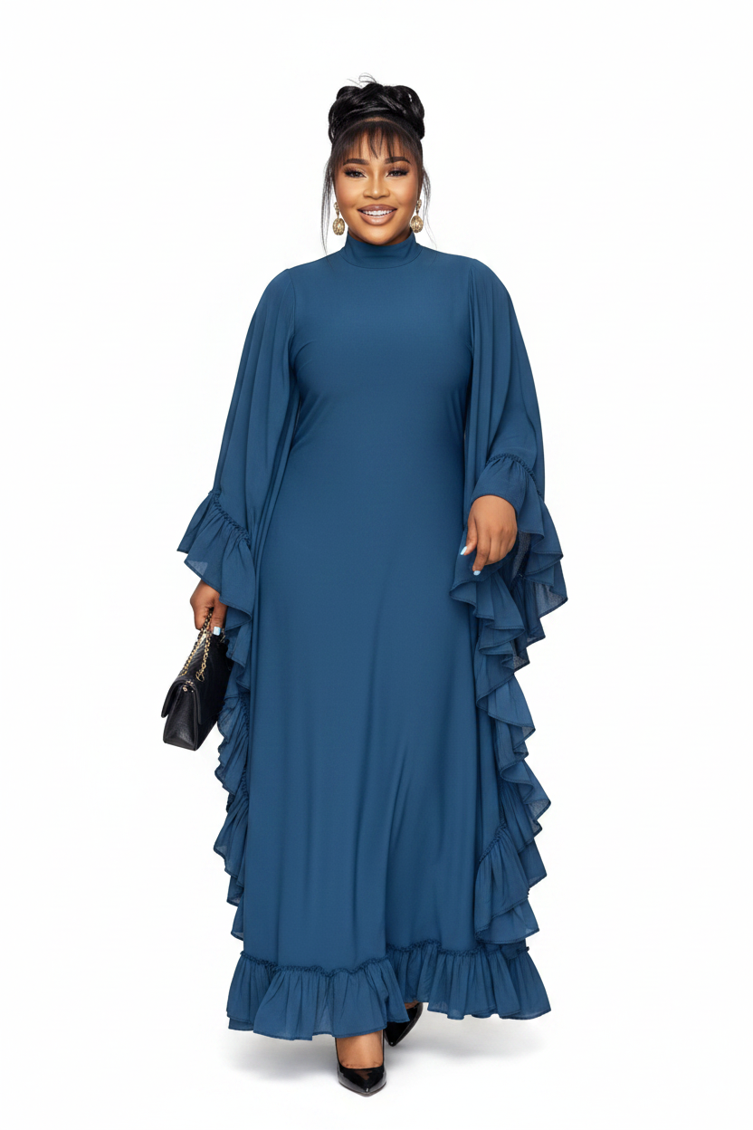 Robe teal ruffle 3 — fond blanc