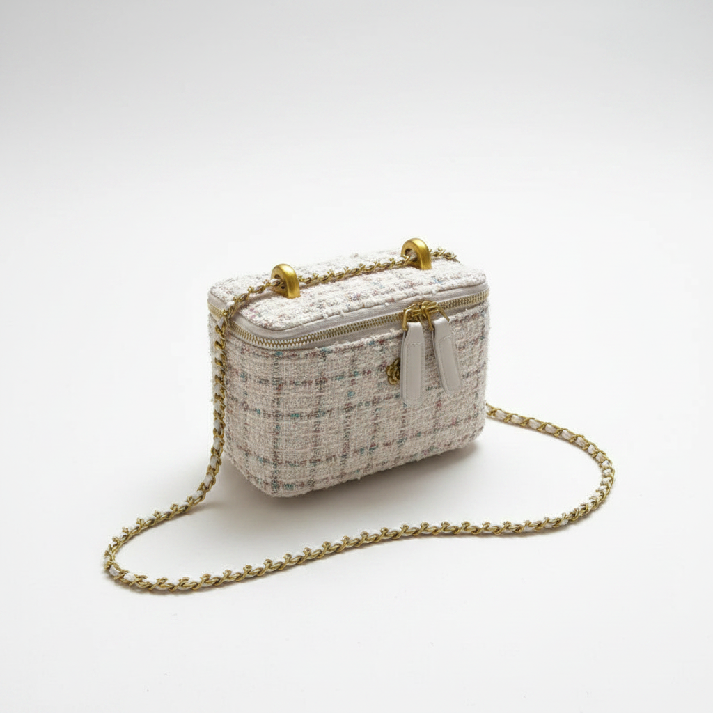 Sac tweed blanc ivoire sur fond blanc