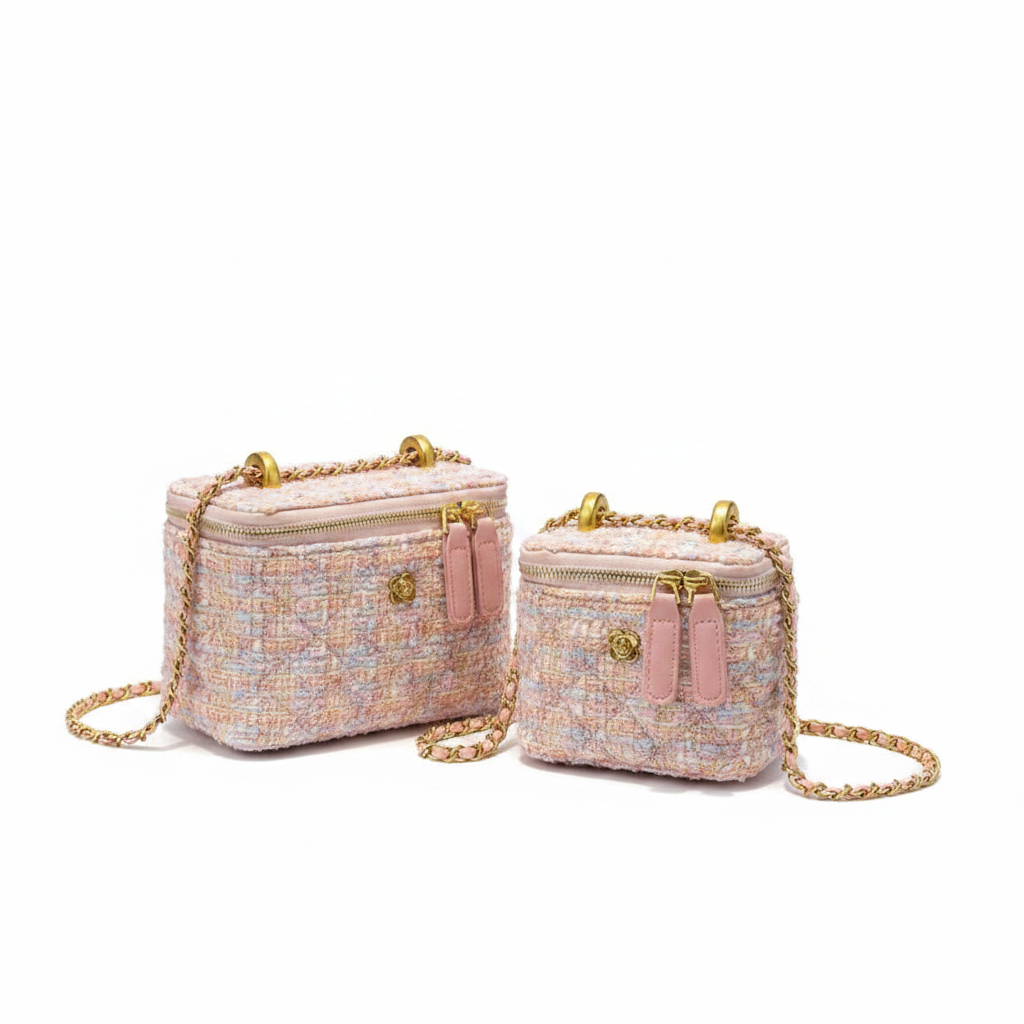 Sacs tweed rose clair sur fond blanc