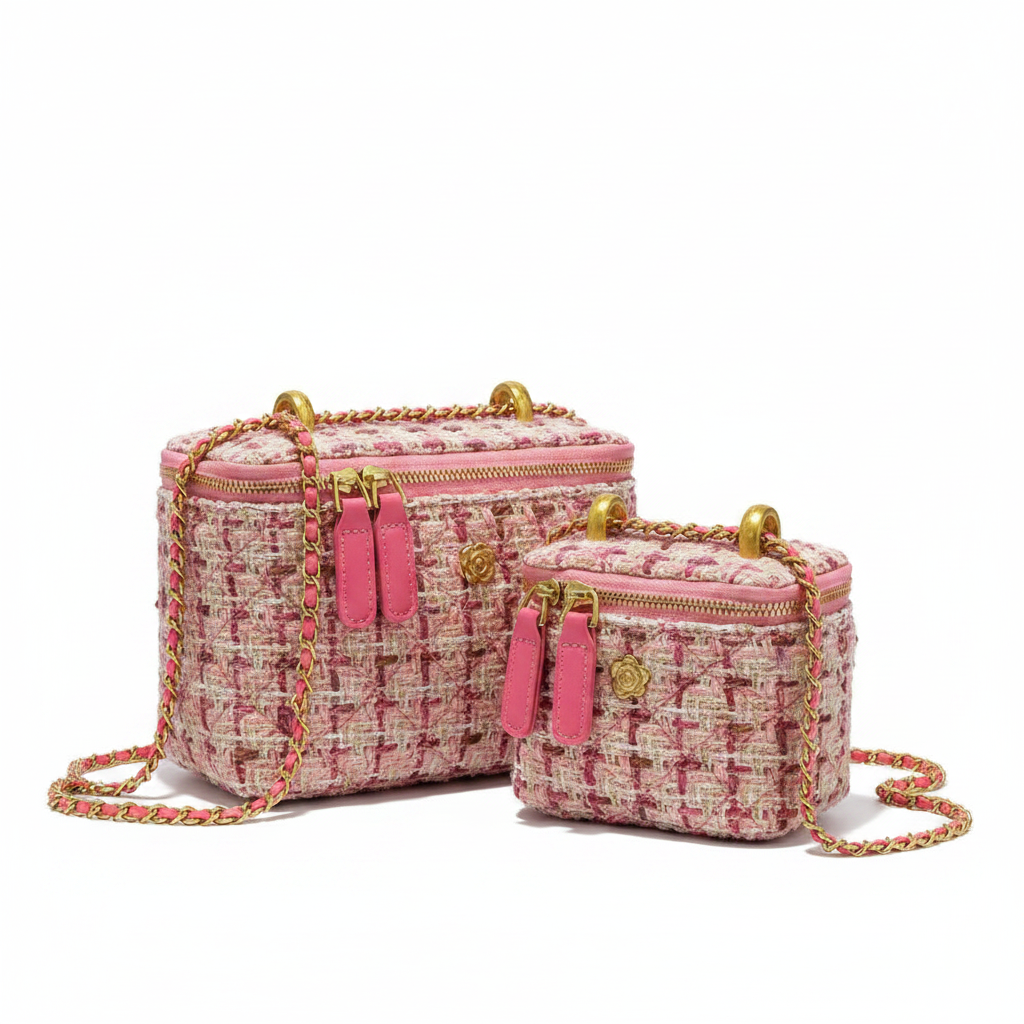 Sacs tweed rose sur fond blanc